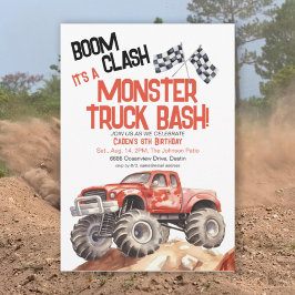 Rode zwarte monstertruck Bash verjaardag Kaart