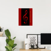 rode zwarte muzieknot (treble clef) poster (Thuiskantoor)