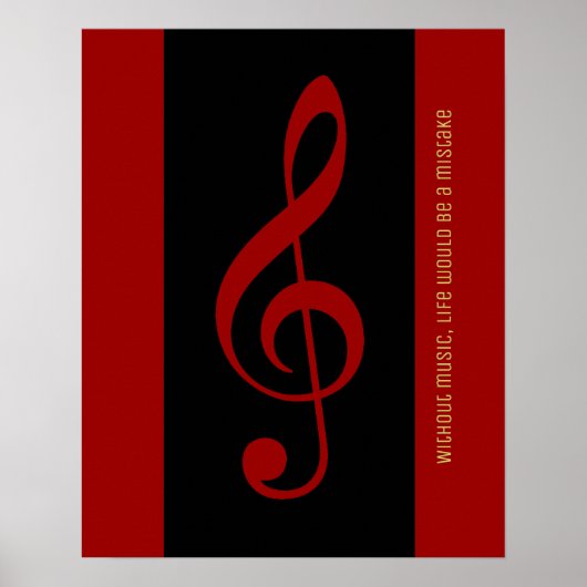 rode zwarte muzieknot (treble clef) poster (Voorkant)