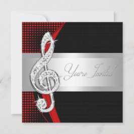 Rode Zwarte Muziektreble Clef Uitnodigingen voor R
