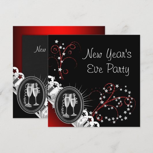 Rode zwarte oudejaarsavond uitnodigingen (Voorkant / Achterkant)