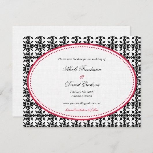 Rode zwarte ovaal preppy bruiloft, behalve de datu save the date (Voorkant / Achterkant)