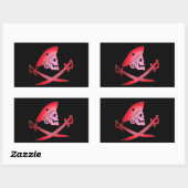RODE ZWARTE PIRATE BANNER MET SCHOOLZWEEFSELS, GEK RECHTHOEKIGE STICKER (Vel)