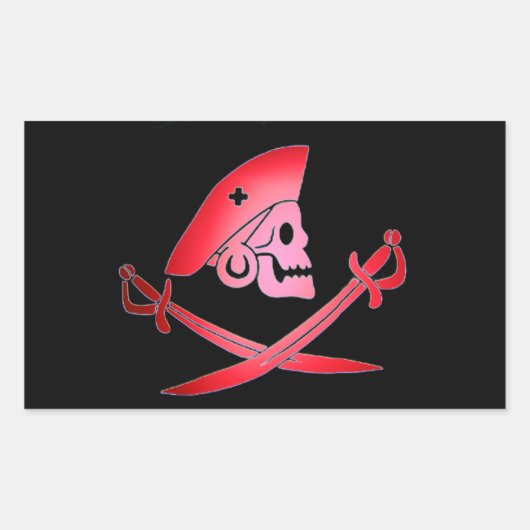 RODE ZWARTE PIRATE BANNER MET SCHOOLZWEEFSELS, GEK RECHTHOEKIGE STICKER (Voorkant)