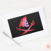 RODE ZWARTE PIRATE BANNER MET SCHOOLZWEEFSELS, GEK RECHTHOEKIGE STICKER (Envelop)