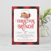 Rode Zwarte Plaid Pannenkoek Hot Cocoa Kerstbrunch Kaart (Staand voorkant)