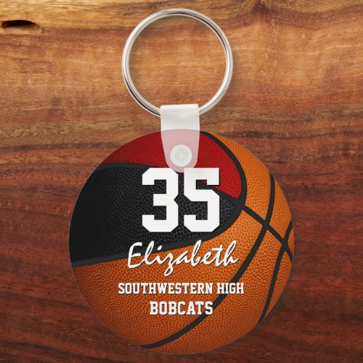 Rode zwarte ploeg, jongens basketbal sleutelhanger (Achterkant)