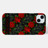 Rode zwarte poinsettia kerst Case-Mate iPhone case (Achterkant (horizontaal))