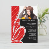 Rode Zwarte Polka Meisjes Foto Afstuderen Kaart (Staand voorkant)