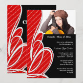 Rode Zwarte Polka Meisjes Foto Afstuderen Kaart (Voorkant / Achterkant)