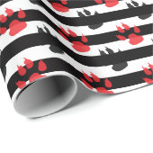 Rode zwarte poot klauw op zwarte witte strepen cadeaupapier (Rol Hoek)