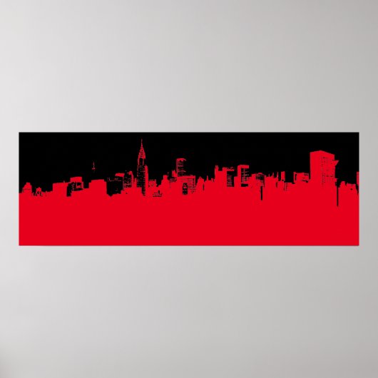 Rode zwarte Pop Art New York City Skyline Poster (Voorkant)
