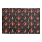 Rode Zwarte Quilt Vierkanten Gouden Kerstbomen Kussensloop (Achterkant-Links)