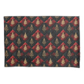 Rode Zwarte Quilt Vierkanten Gouden Kerstbomen Kussensloop (Voorkant-Links)