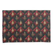 Rode Zwarte Quilt Vierkanten Gouden Kerstbomen Kussensloop (Voorkant-Rechts)
