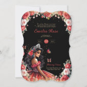 Rode zwarte Quinceanera-jurk bloemen vlinders Kaart (Voorkant)