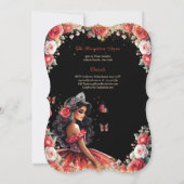 Rode zwarte Quinceanera-jurk bloemen vlinders Kaart (Achterkant)