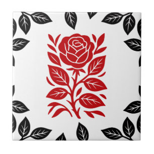 Rode & Zwarte Roos Bloem Moderne Minimaal Glam Tegeltje