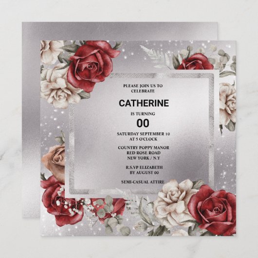 Rode zwarte roos zilverkleurige roodbaars kaart (Voorkant / Achterkant)