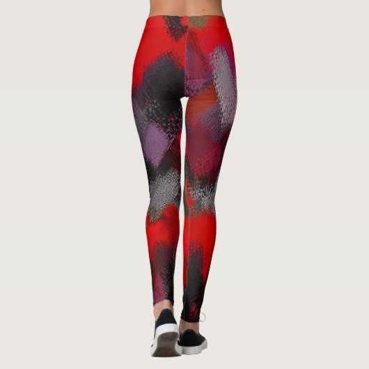 Rode zwarte roze schilderplaat leggings (Achterkant)
