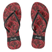Rode zwarte rozen, bloemen, naam script teenslippers (Voetbed)
