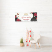 Rode Zwarte Rozen Bloemenvlinders Quinceañera 15 Spandoek (Insitu)