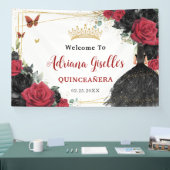 Rode Zwarte Rozen Bloemenvlinders Quinceañera XV Spandoek (Beurs)