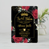 Rode Zwarte Rozen Bloemrijk Zoet 16 16e Verjaardag Folie Uitnodiging (Staand Voorkant)