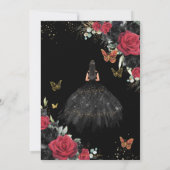 Rode zwarte Rozen Floral Dress Gold Quinceañera XV Kaart (Achterkant)