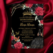 Rode zwarte Rozen Floral Dress Gold Quinceañera XV Kaart