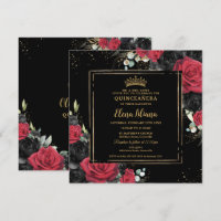 Rode Zwarte Rozen Floral Gold Quinceanera Sweet 16