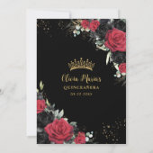 Rode Zwarte Rozen Floral Gold Quinceanera Sweet 16 Save The Date (Achterkant)