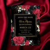 Rode Zwarte Rozen Floral Gold Quinceanera Sweet 16 Save The Date