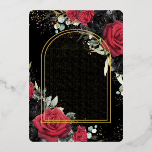 Rode zwarte Rozen Floral Quinceañera Bewaar de dat Folie Uitnodiging