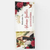 Rode zwarte Rozen Floral Quinceañera Sweet 16 Foto Spandoek (Verticaal)