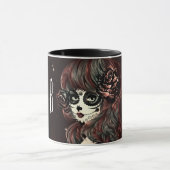 Rode zwarte Rozen Sugar Skull Girl gepersonaliseer Mok (Midden)