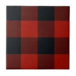 Rode zwarte rustieke Buffalo Plaid Print Tegeltje<br><div class="desc">aangepaste tegel</div>