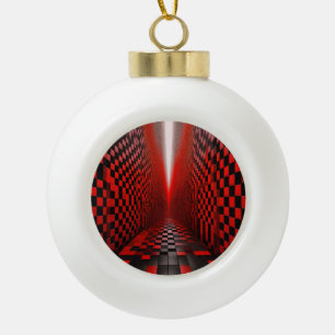 Rode & Zwarte Schaakbord Gang Met Licht Keramische Bal Ornament