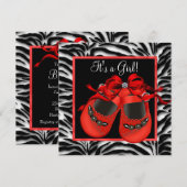 Rode Zwarte Schoenen Rode Zebra Baby Meisje Douche Kaart (Voorkant / Achterkant)