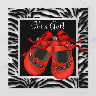 Rode Zwarte Schoenen Rode Zebra Meisje Baby Shower Kaart