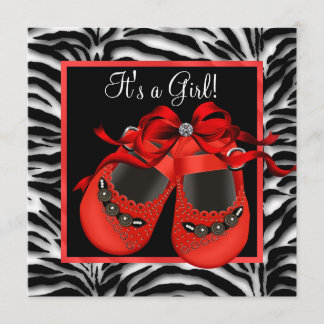 Rode Zwarte Schoenen Rode Zebra Meisje Baby Shower Kaart