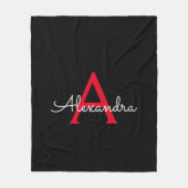 Rode Zwarte Script Meisjes Monogram Naam Fleece Deken (Voorkant)