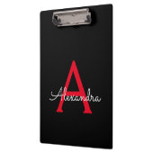 Rode Zwarte Script Meisjes Monogram Naam Klembord (Links)