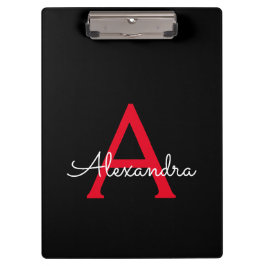Rode Zwarte Script Meisjes Monogram Naam Klembord