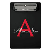 Rode Zwarte Script Meisjes Monogram Naam Mini Klembord (Voorkant)