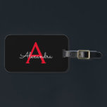 Rode Zwarte Script Meisjesachtig Monogram Naam Bagagelabel<br><div class="desc">Zwart en Rood Monogram Voeg je eigen Naam toe Script Bagage Tag De bagagetag is het perfecte cadeau voor een sweet 16 verjaardag,  trouwen,  bruidsfeest,  baby shower of vrijgezellenfeest voor iemand die haar kamer stijlvol decoreert.</div>