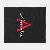 Rode Zwarte Script Meisjesachtig Monogram Naam Fleece Deken (Voorkant (Horizontaal))