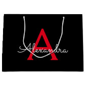 Rode Zwarte Script Meisjesachtige Monogram Naam Groot Cadeauzakje (Voorkant)