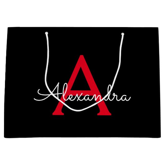 Rode Zwarte Script Meisjesachtige Monogram Naam Groot Cadeauzakje (Voorkant)