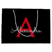 Rode Zwarte Script Meisjesachtige Monogram Naam Groot Cadeauzakje (Achterkant)